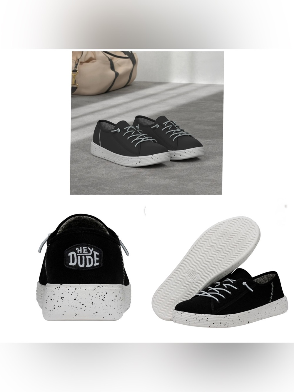 NWT $100 Hey Dude Men 8 Black White CODY Sport Sneakers Slip on Atheltic Shoes